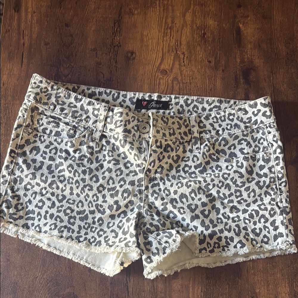 Guess Women's Leopard Print Shorts - Black and White